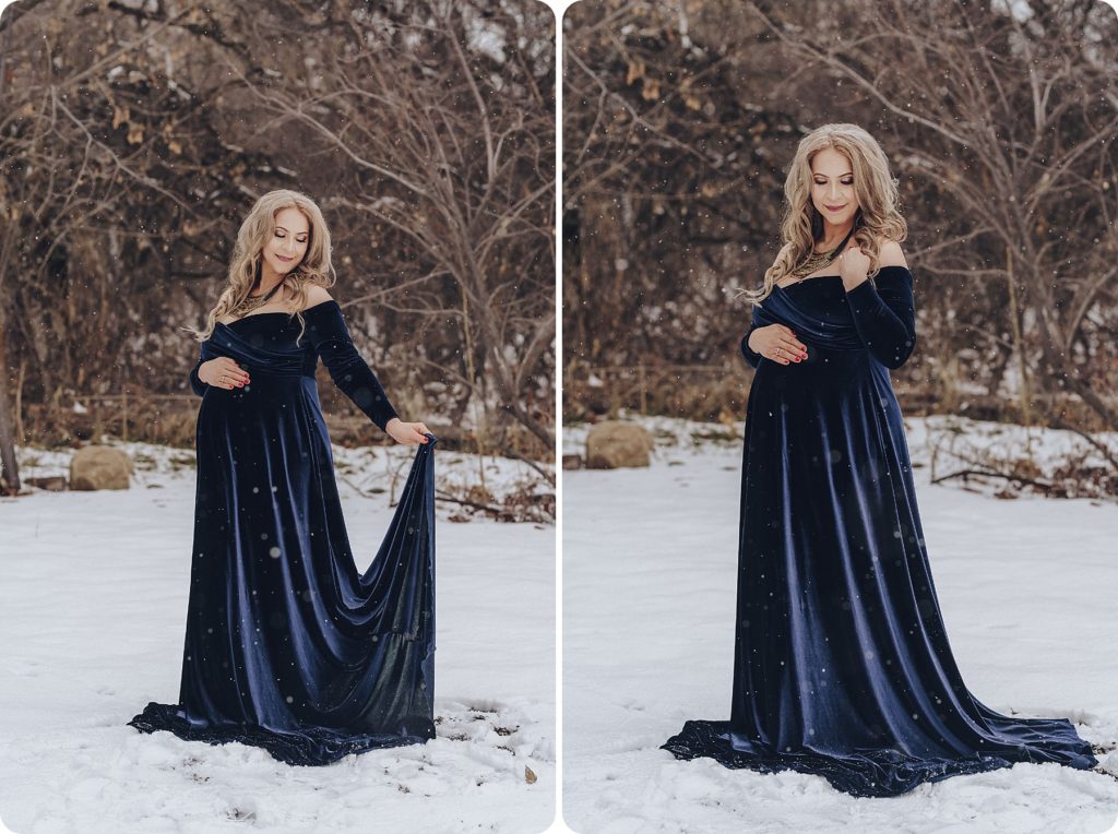 Beka Price Photography captures mother to be in blue velvet gown
