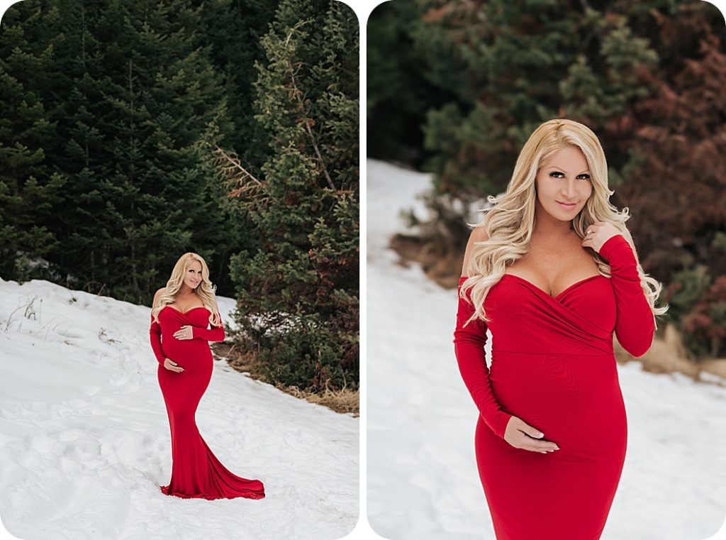 Salt Lake City maternity session with maternity session in the snow with Beka Price Photography