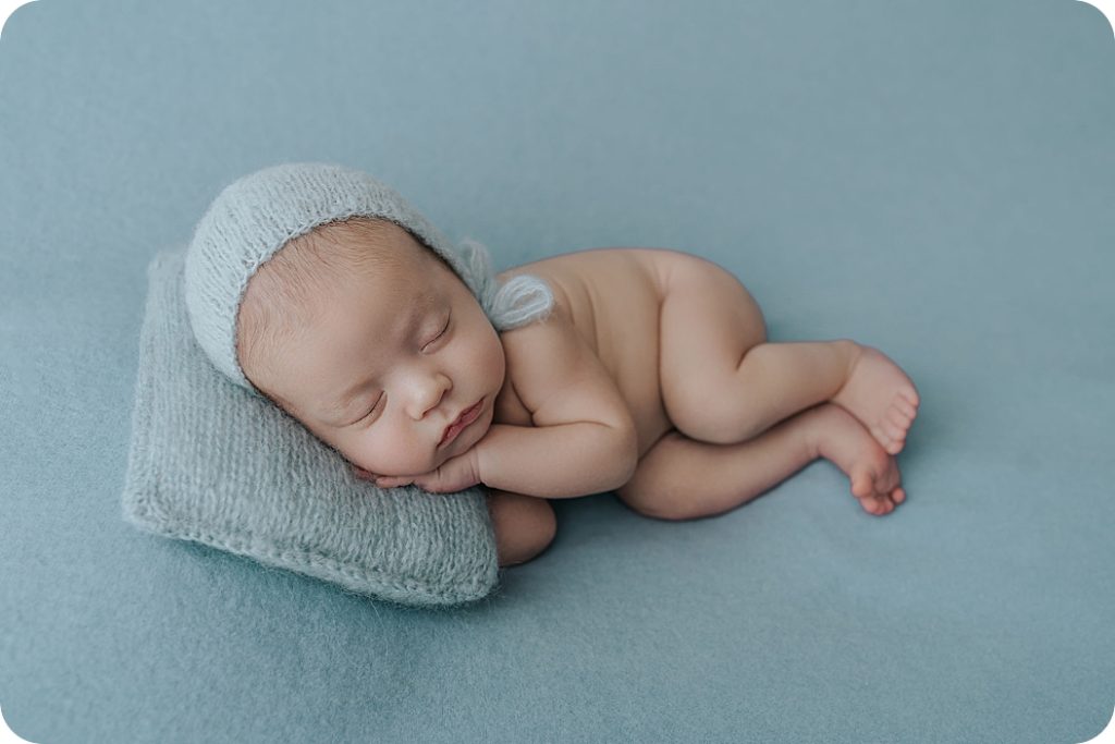 pastel blue newborn session with Beka Price Photography