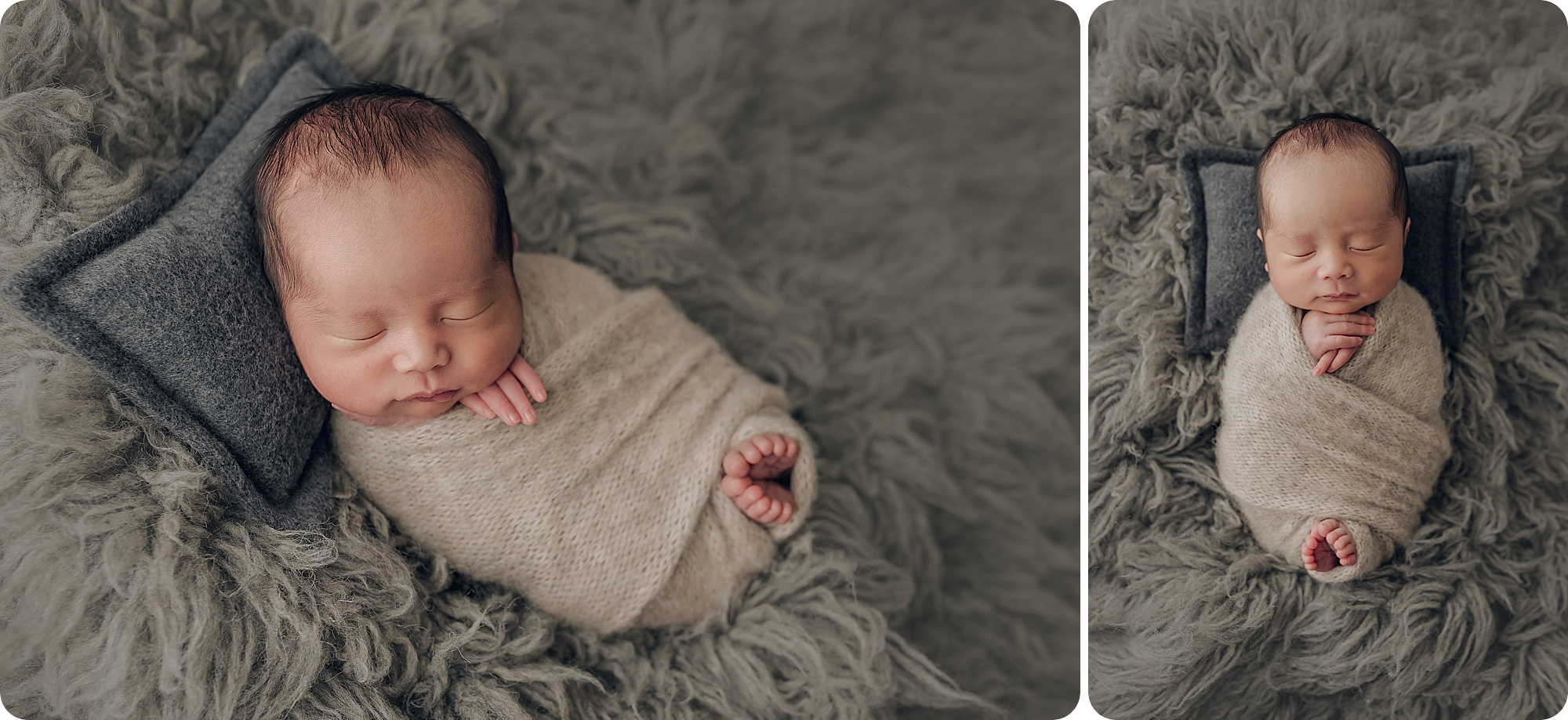 baby sleeps on grey pillow and floki during UT newborn portraits