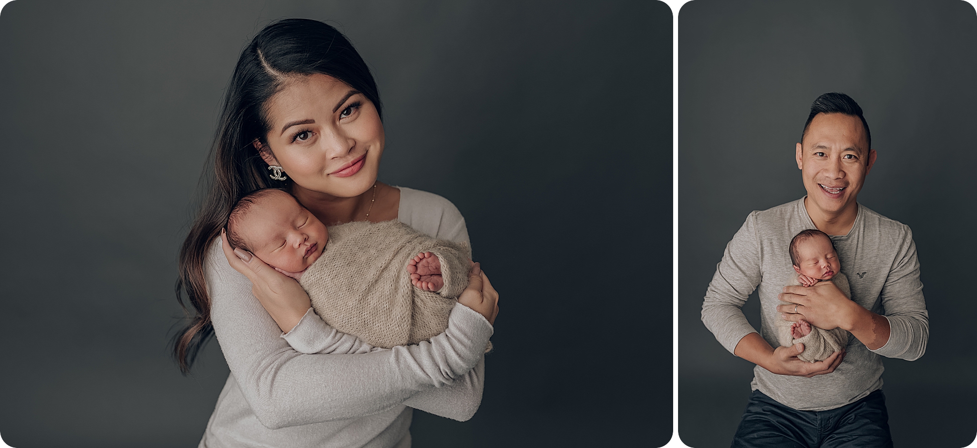 parents hold new son during classic studio newborn session