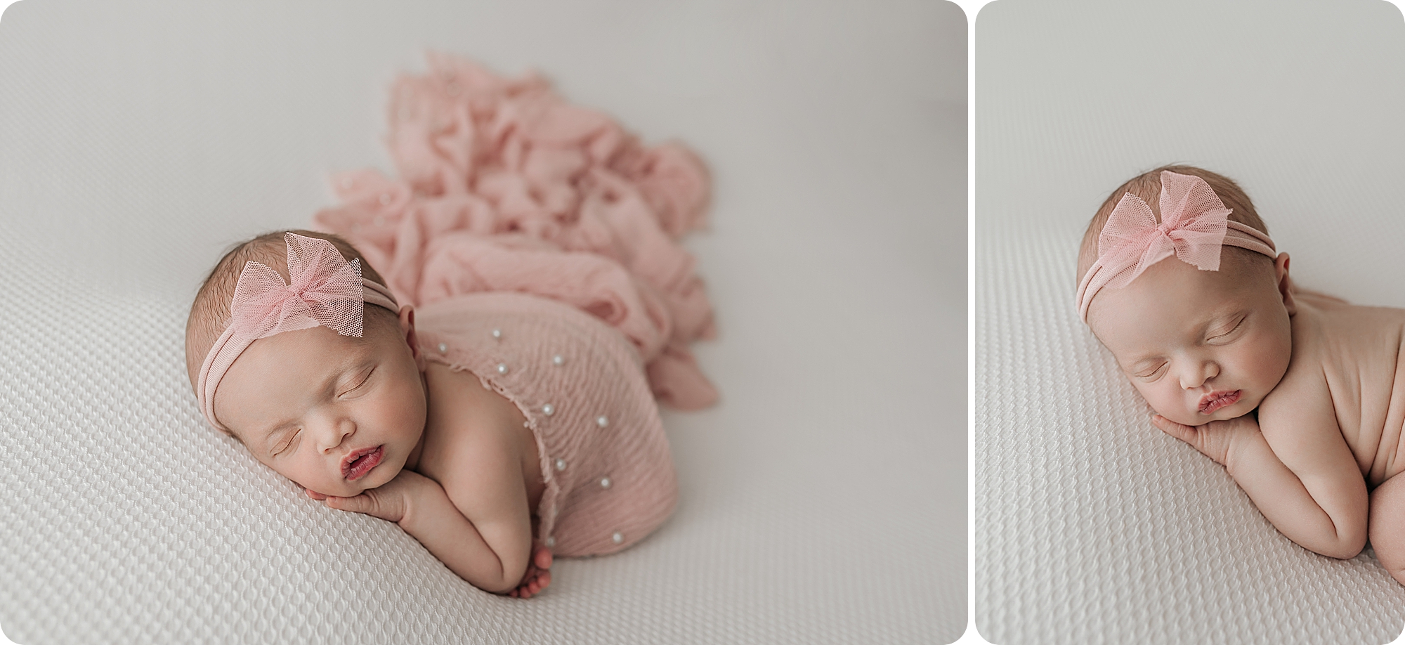 baby girl in pastel pink wrap sleep during Utah newborn session