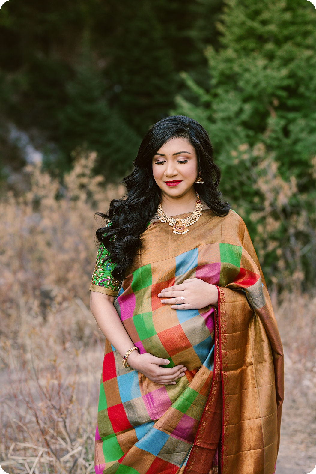maternity session in Utah with traditional Indian dress photographed by Beka Price Photography