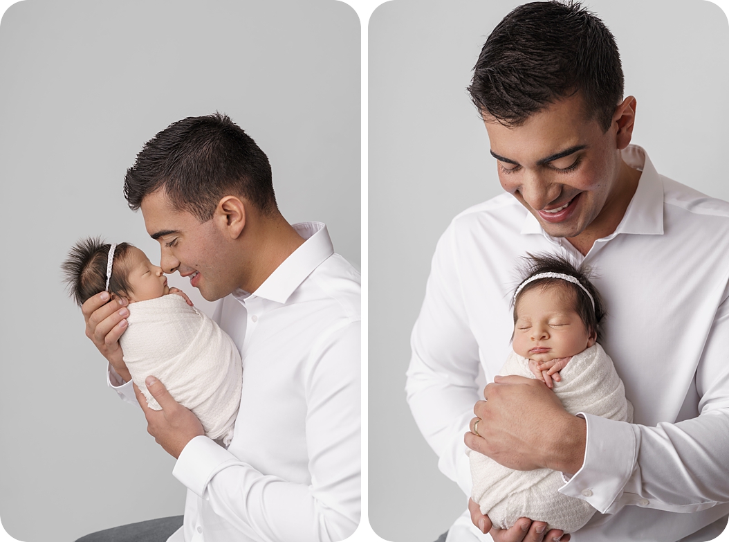 dad and baby girl pose together in Utah studio with Beka Price Photography