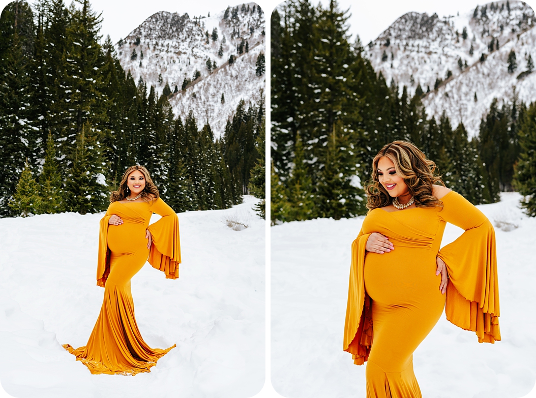 Dramatic Winter Maternity Portraits on Utah mountainside with Beka Price Photography 