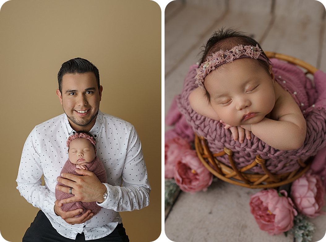 dad holds daughter during newborn photos in Utah studio