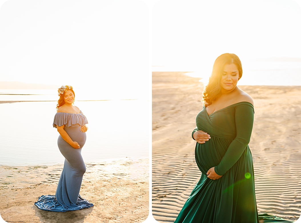 sunset maternity portraits along waterfront by UT maternity photographer 