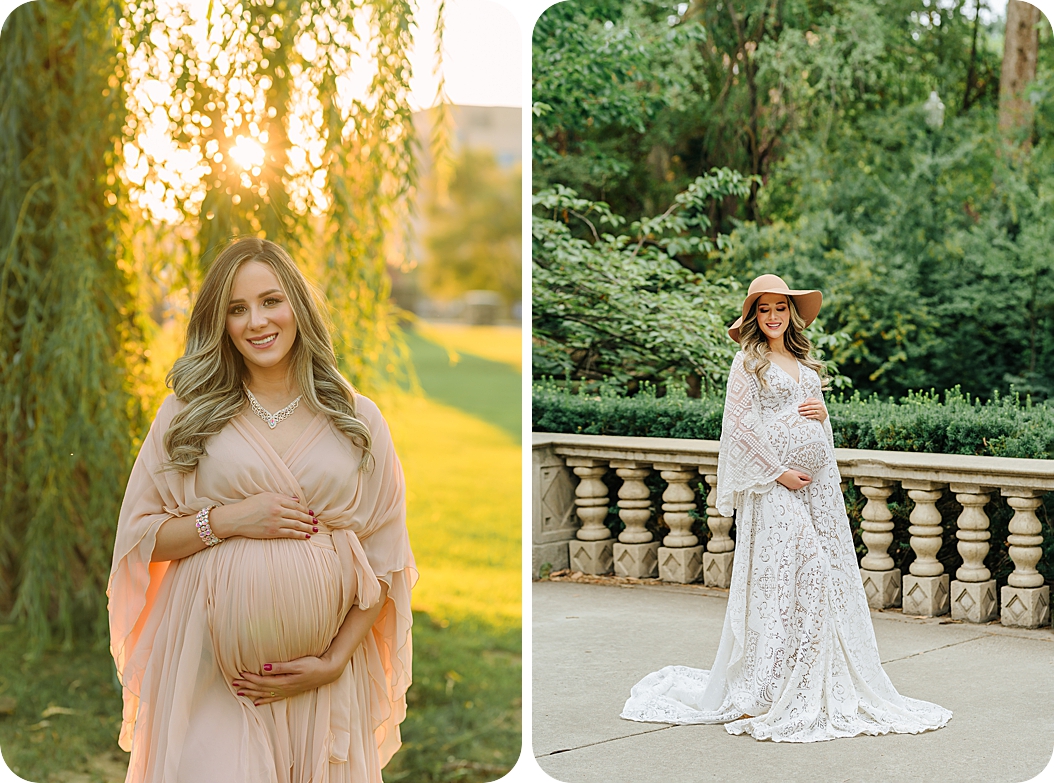 garden maternity session for mom in Sew Trendy Accessories gowns